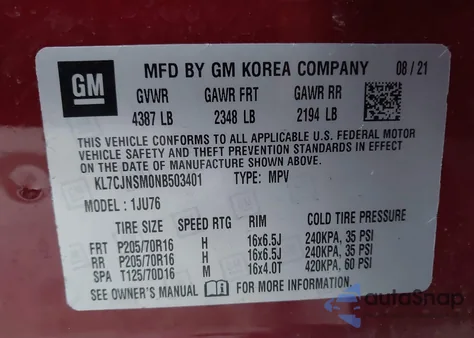 2022 Chevrolet Trax Awd Ls from USA, damaged, VIN KL7CJNSM0NB503401